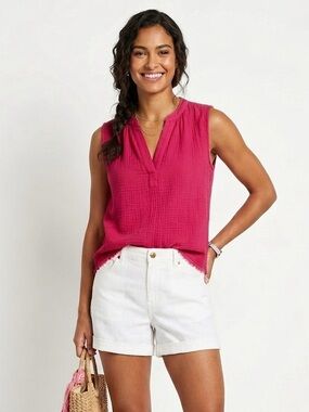 DKNY JEANS Pink Gauze Sleeveless Top S Small Boho Raw Hem Cotton Muslin Blouse